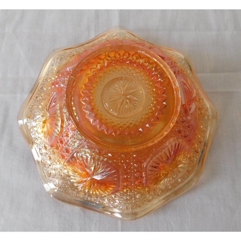 Vintage Imperial Glass Iridescent Carnival Star Medallion Ruffled 7 Inch Bowl - Picture 4 of 5